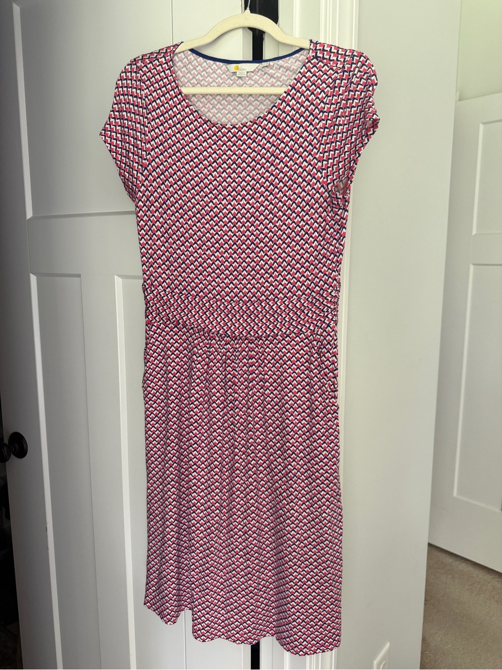 Boden Amelia jersey knit red‎ blue dress pockets stretch